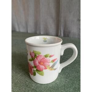 Vintage Hummingbird & Pink Hibiscus Floral Coffee Mug Tropical Nature Lover Gift